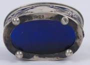 Five assorted sterling silver mustard and condiment pots with original glass liners, 20th century, the largest 11cm high, 9cm wide - 10