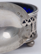 Five assorted sterling silver mustard and condiment pots with original glass liners, 20th century, the largest 11cm high, 9cm wide - 14
