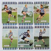 COLES 1954-55 - GEELONG: group of cards comprising 1954 Series 1 (4) including Bob Davies, 1954 Series 2 (7) and 1955 Series 3 (6) including two different action images of Bernie Smith; corner mount impressions, overall G/VG. (17). - 2