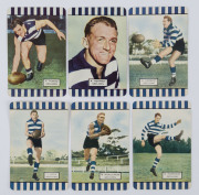 COLES 1954-55 - GEELONG: group of cards comprising 1954 Series 1 (4) including Bob Davies, 1954 Series 2 (7) and 1955 Series 3 (6) including two different action images of Bernie Smith; corner mount impressions, overall G/VG. (17). - 3