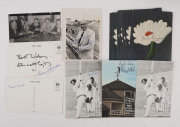 AUSTRALIAN TEST, SHEFFIELD SHIELD & INTERNATIONAL CRICKETER AUTOGRAPHS: A collection of autographed displays, team sheets & signed postcards in an album; including Ted a'Beckett (4 Tests), Jack Moroney (7 Tests), Jim de Courcy (3 Tests), Graeme Watson (5 - 2