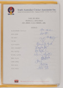 AUSTRALIAN TEST, SHEFFIELD SHIELD & INTERNATIONAL CRICKETER AUTOGRAPHS: A collection of autographed displays, team sheets & signed postcards in an album; including Ted a'Beckett (4 Tests), Jack Moroney (7 Tests), Jim de Courcy (3 Tests), Graeme Watson (5 - 11