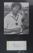 AUSTRALIAN TEST CRICKETER AUTOGRAPHS: A collection of autographed displays on a few autograph sheets in an album; including Keith Miller, Ron Saggers, Rod Marsh, Dean Jones, David Hookes, Rodney Hogg, Ian Meckiff, Ian Redpath, Doug Walters, Kerry O'Keeffe - 8
