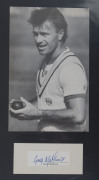 AUSTRALIAN TEST CRICKETER AUTOGRAPHS: A collection of autographed displays on a few autograph sheets in an album; including Keith Miller, Ron Saggers, Rod Marsh, Dean Jones, David Hookes, Rodney Hogg, Ian Meckiff, Ian Redpath, Doug Walters, Kerry O'Keeffe - 10