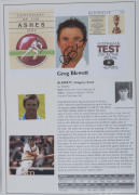 AUSTRALIAN TEST CRICKETER AUTOGRAPHS: A collection of autographed displays in an album; including Ian Chappell, Ricky Ponting, Ian Healy, Glenn McGrath, Shane Warne, Barry Richards, Des Hoare, John Dyson, Jeff Hammond, Murray Bennett, Tony Mann, Lindsay K - 6