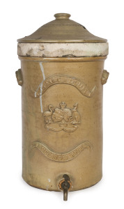 BENDIGO POTTERY water filter, emblazoned "JAS. McCALLUM MELBOURNE" with coat of arms, late 19th century, with original stone filter, 65cm high