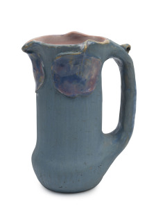 PHILIPPA JAMES pottery jug with applied gumnuts and leaves, incised "Philippa James", 17cm high, 12.5cm wide