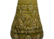 V.A.P. (Victoria Art Pottery) mantel vase with incised decoration, glazed in burgundy and olive green, late 19th century, 32.5cm high - 2