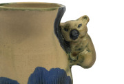 PHILIPPA JAMES pottery jug with rare applied koala handle and sgraffito hand-painted landscape scene, incised "Philippa James", 7cm high, 9cm wide - 2