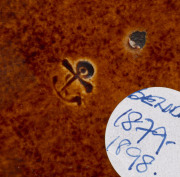 BENDIGO POTTERY Colonial bread platter, mottled glazed finish with embossed lettering "Give Us This Day Our Daily Bread", 19th century, impressed anchor mark to base, 32cm wide - 2