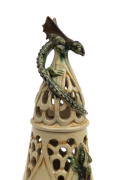 MARGUERITE MAHOOD exceptional pierced pottery lidded vase adorned with two winged dragons, titled "GOTHIC", circa 1936, lid and base signed "Marguerite Mahood, Gothic No.1570", 33cm high. Illustrated in "AUSTRALIAN ART POTTERY 1900-1950", by Fahy, Freela - 2