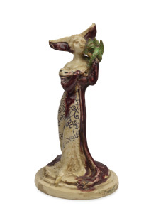 MARGUERITE MAHOOD pottery statue titled "The Griffin Puppy", incised "Marguerite Mahood, 1932, The Griffin Puppy, B380", 22cm high