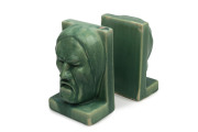 MELROSE WARE "Tragedy" pair of pottery bookends with green glazed finish, circa 1935, 17cm high, 11cm wide - 2