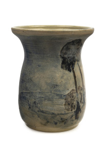 MERRIC BOYD pottery vase with sgraffito and painted landscape decoration, incised "Merric Boyd, Australia, 1928", 17.5cm high, 14.5cm wide