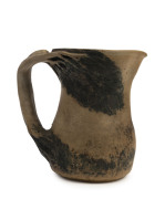 MERRIC BOYD pottery jug with windswept branch handle and painted decoration, incised "Merric Boyd, 1930", 16.5cm high, 17cm wide - 2