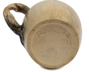 REMUED early pottery jug with applied branch handle gumnuts and leaves with hand-painted finish, incised "Remued,1933", ​17.5cm high, 19cm wide - 3