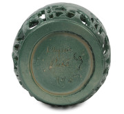 KLYTIE PATE pierced pottery vase with cockerel decoration glazed in green, incised "Klytie Pate, 1987", ​28cm high - 3