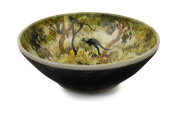 ARTHUR MERRIC BOYD & NEIL DOUGLAS stunning pottery fruit bowl with hand-painted kangaroos in landscape, titled "The Forester Of The Wallangunyah Ranges", signed "Neil Douglas" and incised "Arthur Merric Boyd, Australia", ​10.5cm high, 30.5cm diameter - 3