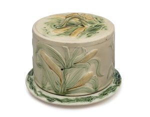 BENDIGO POTTERY cheese dish and cover with corn pattern, 19th century, 18cm high, 24cm diameter