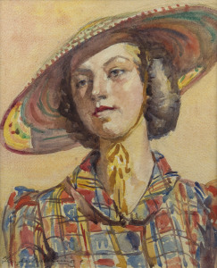 CONSTANCE TEMPE MANNING (1896 - 1960), Untitled (Self-portrait in a sunhat), watercolour, signed lower left,