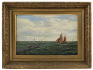 FREDERICK DAWSON (Working c1890s - 1920), Yachts sailing off the jetty, oil on canvas, signed lower right, 30 x 46cm.