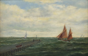 FREDERICK DAWSON (Working c1890s - 1920), Yachts sailing off the jetty, oil on canvas, signed lower right, 30 x 46cm. - 2