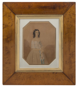 WILLIAM MICHAEL NICHOLAS (1809 - 1854), Three Quarter Length Portrait of a Young Woman Wearing A Lace Overmantle, watercolours heightened with white, 21 x 15.5cm. Provenance: Lawsons, Fine Paintings, Drawings, Prints & Sculpture, Sydney, 19/06/1984, Lot 