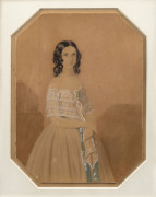 WILLIAM MICHAEL NICHOLAS (1809 - 1854), Three Quarter Length Portrait of a Young Woman Wearing A Lace Overmantle, watercolours heightened with white, 21 x 15.5cm. Provenance: Lawsons, Fine Paintings, Drawings, Prints & Sculpture, Sydney, 19/06/1984, Lot - 2