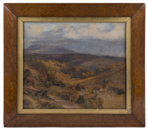 AUSTRALIAN COLONIAL SCHOOL (A farm by a stream), watercolour, circa 1830s, in contemporary musk frame with gilt slip, the board bearing a "T.S. Glasier & Co. Gallery of Art, Melbourne" label,