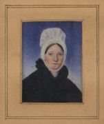 ARTIST UNKNOWN (19th century), Miniature portrait of a lady, circa 1820s, watercolour on bone, in contemporary oak frame, overall 20 x 18.5cm. - 2