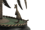 An Australian emu egg centrepiece with carved cockatoo and lyre bird decoration in silver plated mounts adorned with kangaroos, emus and ferns, late 19th century, 26cm high - 4