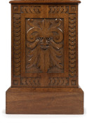 ROBERT PRENZEL rare longcase clock, carved Queensland black bean in the Gothic style with dated cartouche "1898", imported German movement, maker's stamp to the reverse of the pediment "TREEDE & PRENZEL, SOUTH MELBOURNE", 207cm high, 37cm wide, 16cm deep - 3