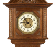 ROBERT PRENZEL rare longcase clock, carved Queensland black bean in the Gothic style with dated cartouche "1898", imported German movement, maker's stamp to the reverse of the pediment "TREEDE & PRENZEL, SOUTH MELBOURNE", 207cm high, 37cm wide, 16cm deep - 5