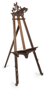ROBERT PRENZEL rare Australian easel picture stand, carved Australian hardwood in the Gothic style, circa 1900, 189cm high, 81cm wide, 65cm deep