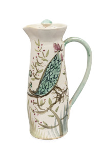 ARTHUR MERRIC BOYD pottery coffee pot with hand-painted bird design, signed "Arthur Merric Boyd, 1947", 25cm high