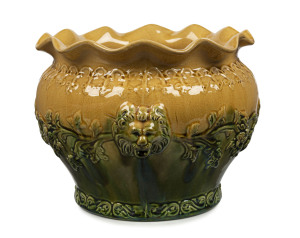 BENDIGO POTTERY Jardinière with floral swags and lion mask handles, 19th century, ​21cm high, 29cm wide