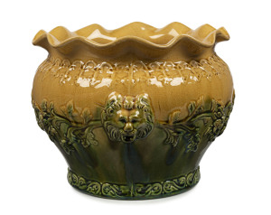 BENDIGO POTTERY Jardinière with floral swags and lion mask handles, 19th century, 21cm high, 29cm wide