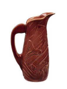 MABEL TURNER Art Deco style pottery jug with burgundy glaze, adorned with flying gulls, incised "Mabel Turner", ​27cm high