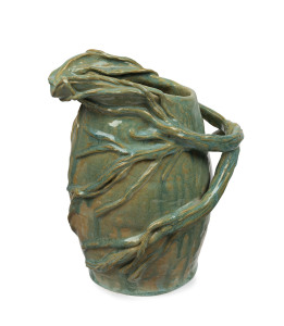 ALICE LEWIS Australian pottery jug with applied windswept branch decoration and handle, incised signature to base, ​22cm high, 18cm wide