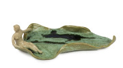 PEGGY WHITING pottery leaf dish with applied female nude figure, incised "Peggy Whiting '35", 24cm wide