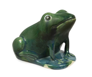 BENDIGO POTTERY "Waverley Ware" green glazed pottery frog, 15cm high, 19cm wide