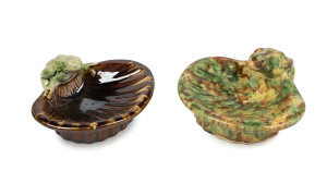 BENDIGO POTTERY, Two Colonial soap dishes with frog decoration, late 19th century, 7cm high, 14.5cm wide each (2)