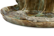 DELAMERE pottery centrepiece with applied lizard and tree stump decoration, incised "Delamere", 31cm wide - 2