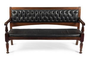 A billiard room settle, solid blackwood with diamond studded black leather upholstery, Melbourne origin, circa 1880, 