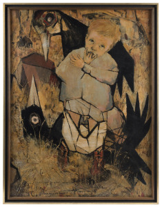 CLIFTON ERNEST PUGH (1924-1990), Dialan and his birds, (1957), oil on board, signed lower left "Clifton, May '57", and titled at base "DAILAN & HIS BIRDS, 1957", 88 x 65cm. Provenance: Christies, Australian Paintings, Melbourne, 12/04/1987, Lot No. 415.