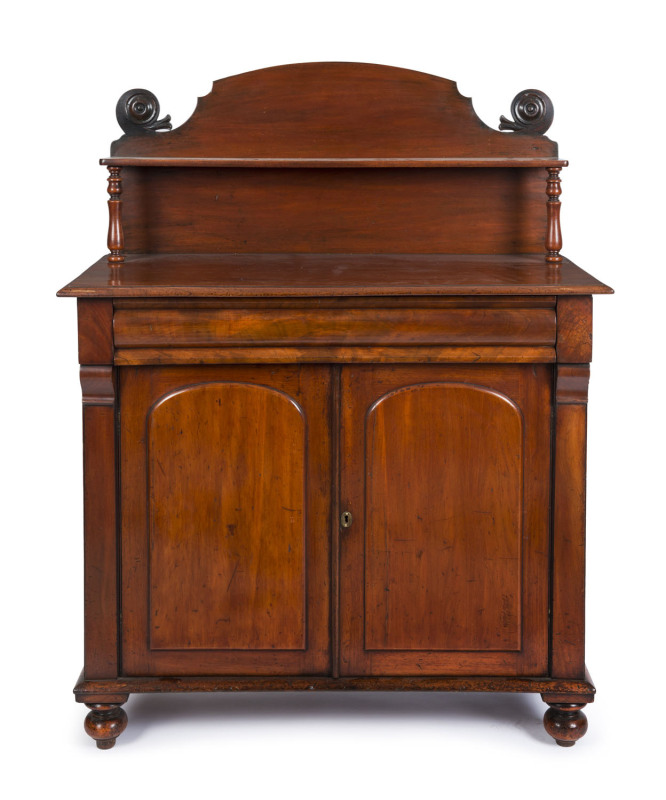 A Colonial Australian cedar chiffonier with shield doors and cushion moulded drawer, full cedar construction, Tasmanian origin, circa 1840, 145cm high, 112cm wide, 49cm deep