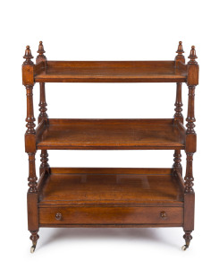 An antique Australian cedar dumbwaiter with ring turned columns and single drawer, circa 1850, 130cm high, 106cm wide, 50cm deep