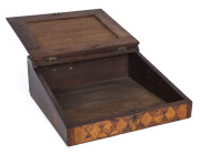 An antique Colonial writing slope box, blackwood, huon pine, tulip wood, cedar, pine and fiddleback blackwood, Tasmanian origin, 19th century, 16.5cm high, 45.5cm wide, 46cm deep - 2