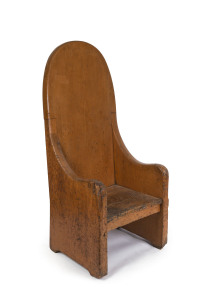 Unusual Colonial Australian throne chair made from solid slabs of kauri pine, 19th century, 172cm high, 75cm wide, 65cm deep. PROVENANCE: Lord McALPINE Collection