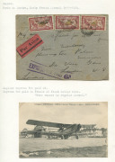 FRANCE - Aerophilately & Flight Covers: AVIATION EXHIBITIONS: 1909-43 collection on album pages incl. 1909 First Aviation Exhibition PC inscribed "Grande Semaine D'aviation (Premiere Journee)" with 5c tied by 'BETHENY-AVIATION/MARNE/27-8/09' hexagonal dat - 4